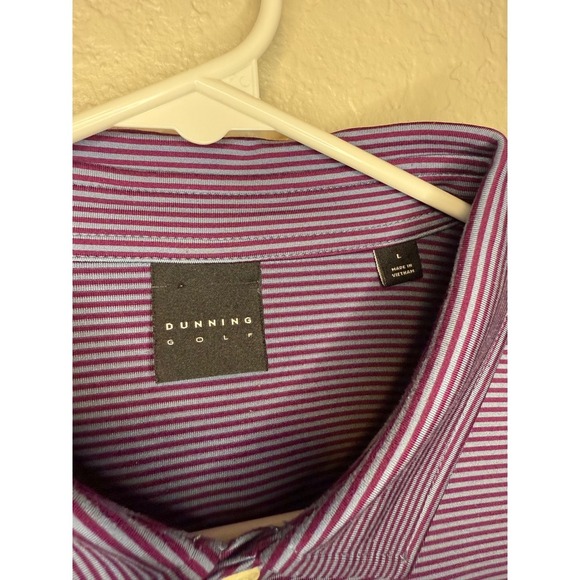 Dunning Golf Polo Shirt Mens Large Purple Striped Short Sleeve Casual Sport - Picture 3 of 3